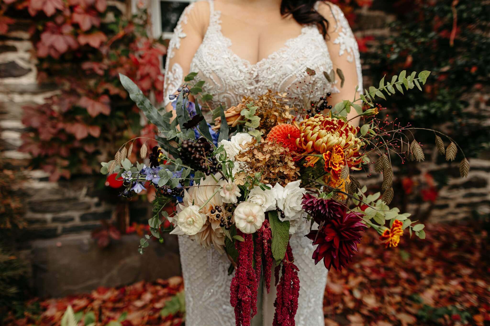 Fall-colored bouquet for wedding in the Hudson Valley.
